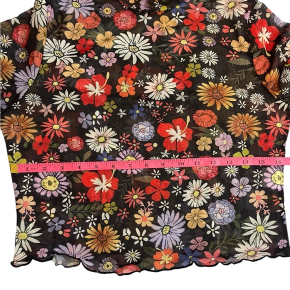 Black floral sheer mesh long sleeve top sz XL Brand New! - Picture 6 of 8